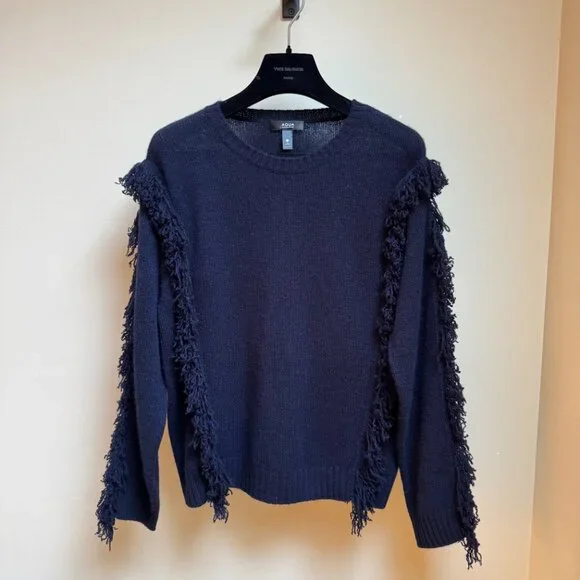 AQUA Cashmere Fringe Sweater – Navy – Size M - Picture 2 of 9